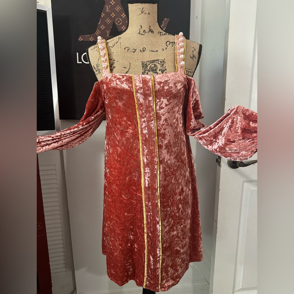 🆕 Dance & Marvel Off Shoulder Velvet Pearl Dress